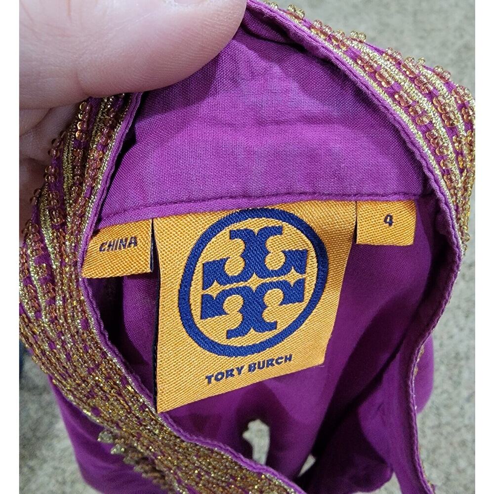 Tory Burch Magenta Sheer Gold Embroidered Beaded Button Trim Tunic Small Artsy - Picture 4 of 12